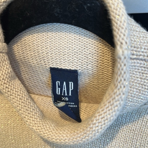 GAP tan sleeveless roll mock neck metallic threads sweater size XS - Picture 2 of 3